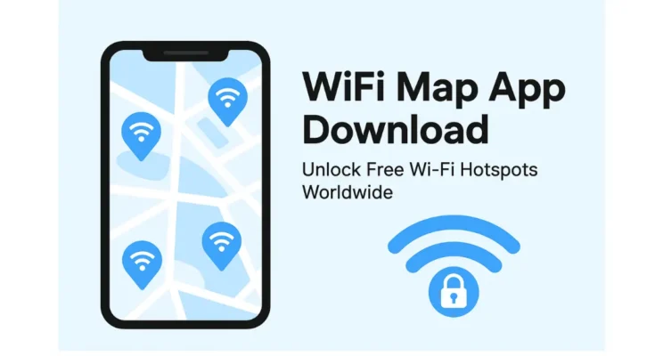 Illustration-of-a-smartphone-screen-showing-WiFi-hotspot-icons-on-a-map-promoting-the-WiFi-Map-App-download-to-unlock-free-WiFi-connections-worldwide